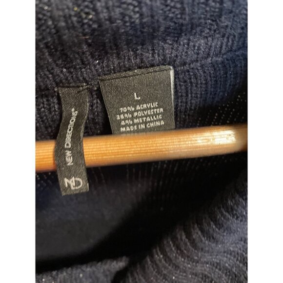 New Directions Navy White Cowl Neck Butterfly Short Sleeve Sweater Sz L - Picture 5 of 8